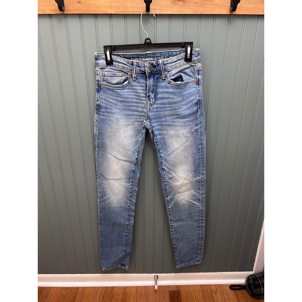 American Eagle Mens Skinny Jeans 28x34 Light Wash Blue Stretch Denim Pants